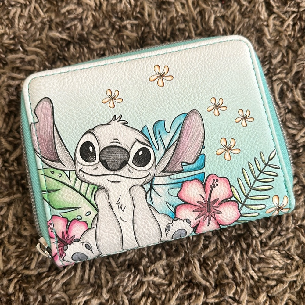 Loungefly Disney Lilo & Stitch Floral Sketch Mini Zip Wallet